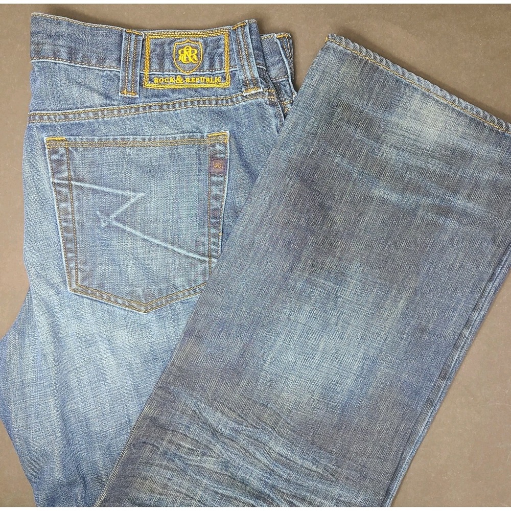 Rock & Republic Riptide Jeans Mens 38x32 Straight Leg Medium Wash Denim